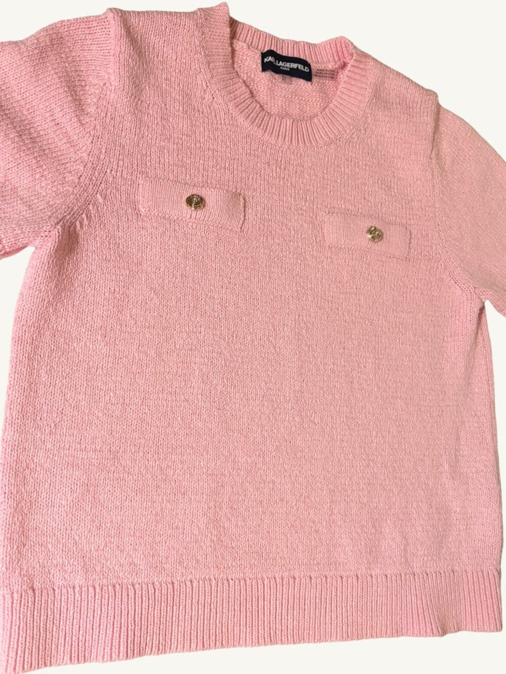 Karl Lagerfeld Paris Pink Short Sleeve Sweater Top Petite Large - Picture 4 of 7